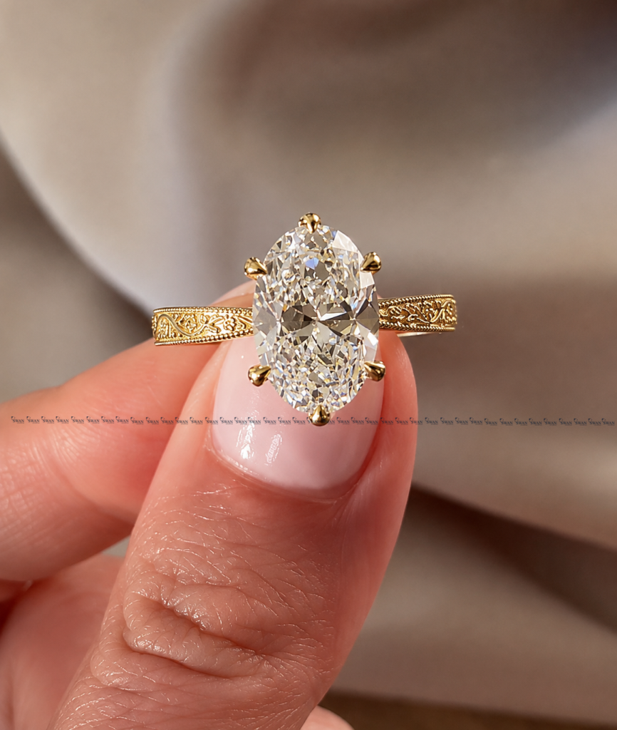 IGI Certified Oval Cut Vintage Ring For Women Elegant Cathedral Setting Ring