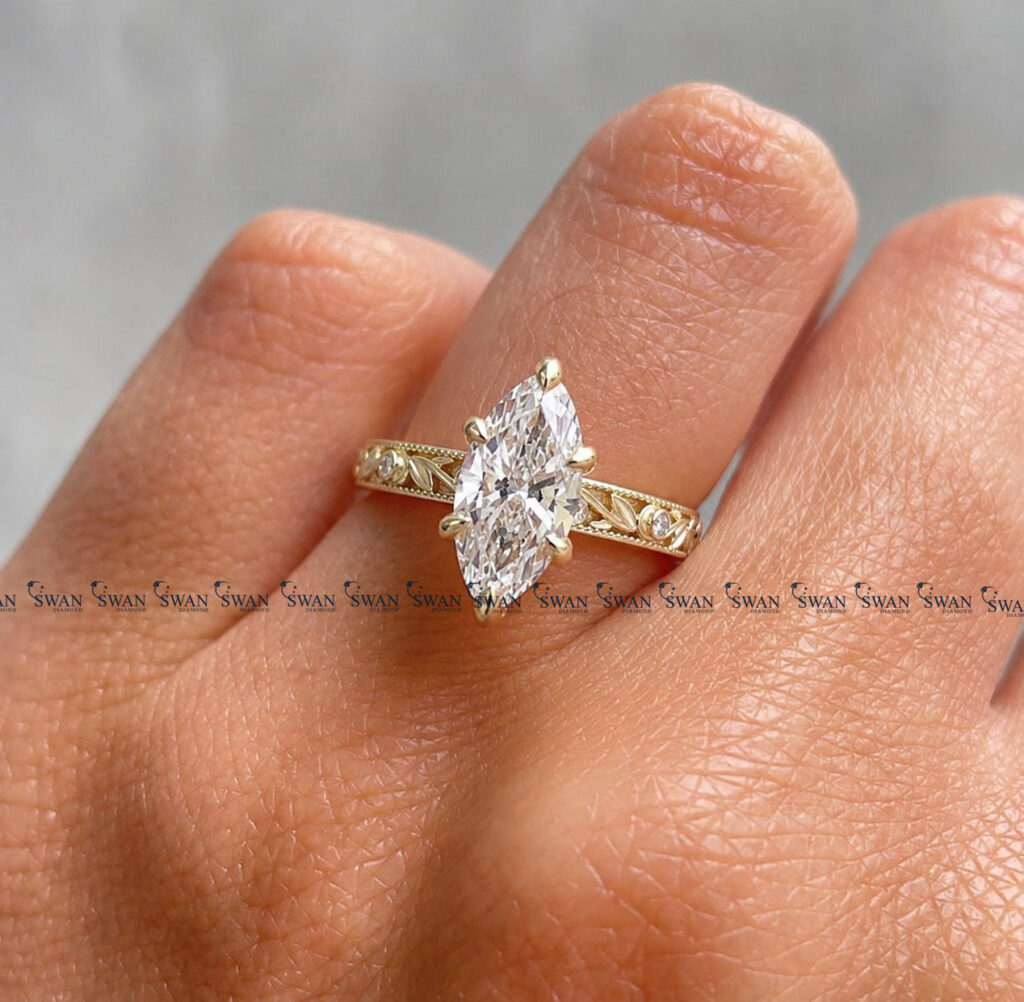 Vintage IGI Certified Marquise Lab Grown Diamond Engagement Ring For Women