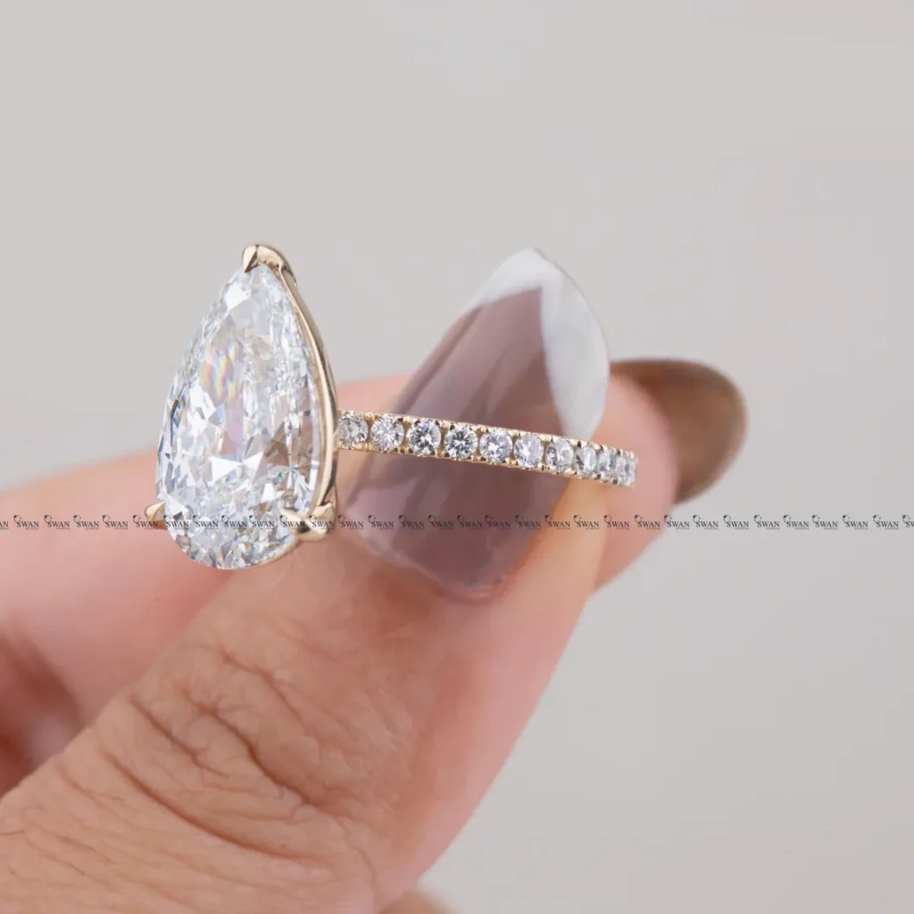 Pear Cut lab grown IGI Engagement Ring, Teardrop Solitaire Ring, Hidden Halo Bridal Ring, Elegant Promise Ring,