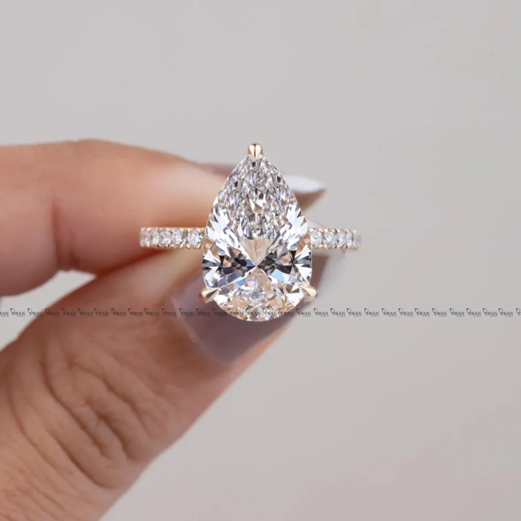 Pear Cut lab grown IGI Engagement Ring, Teardrop Solitaire Ring, Hidden Halo Bridal Ring, Elegant Promise Ring,