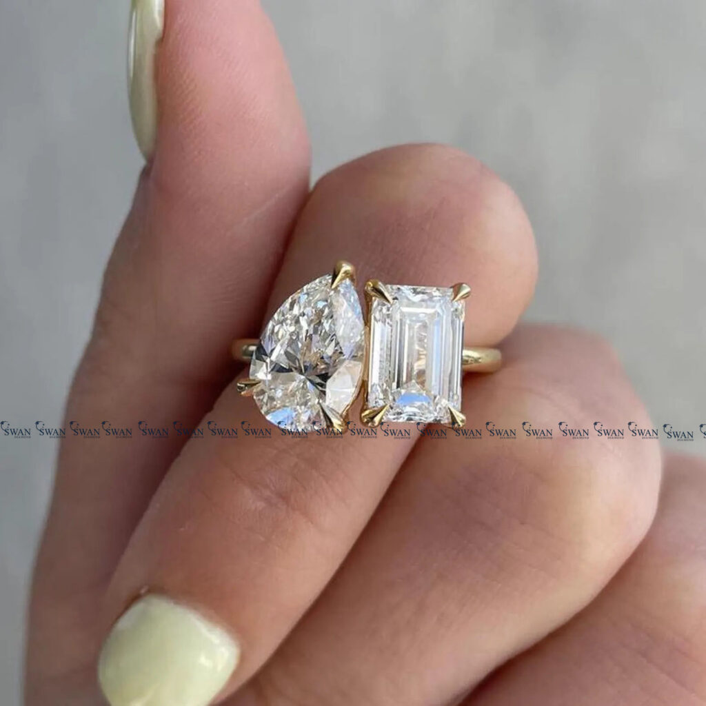 Toi Et Moi Pear And Emerlad Lab Grown Diamond Engagement Ring For Women