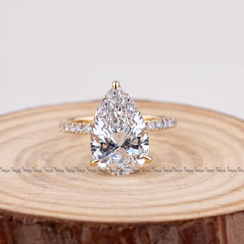 Pear Cut lab grown IGI Engagement Ring, Teardrop Solitaire Ring, Hidden Halo Bridal Ring, Elegant Promise Ring,