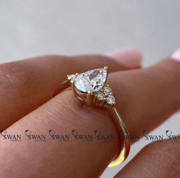 IGI Certified Pear Cut Lab Grown Diamond Engagement Ring Side Cluster Setting