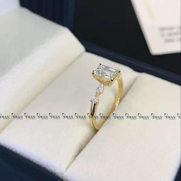 Emerald Cut IGI Certified Lab Grown Diamond Engagement Ring Side Marquise Diamond